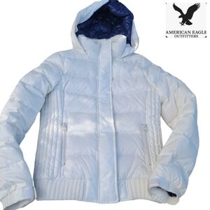 AMERICAN EAGLE Down puffer jacket Size XS White/ Blue Liner